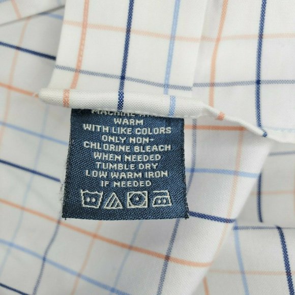 Lanesboro Men Non Iron White Blue Orange Checkered Button Up Shirt Extra Buttons - Picture 3 of 10